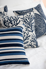 Almofada Coral/Stripes Square Polyester Blue/Off-White