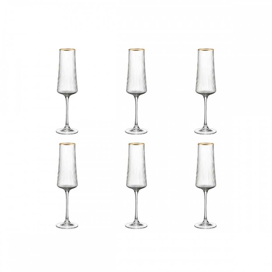 Flutes de champanhe com borda dourada 210ml - conjunto de 6