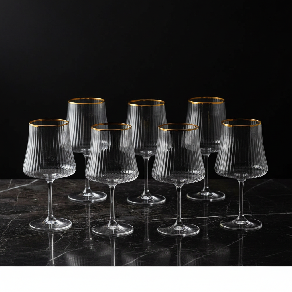 COPOS DE VINHO COM BORDA DOURADA 360ML- CONJ. DE 6