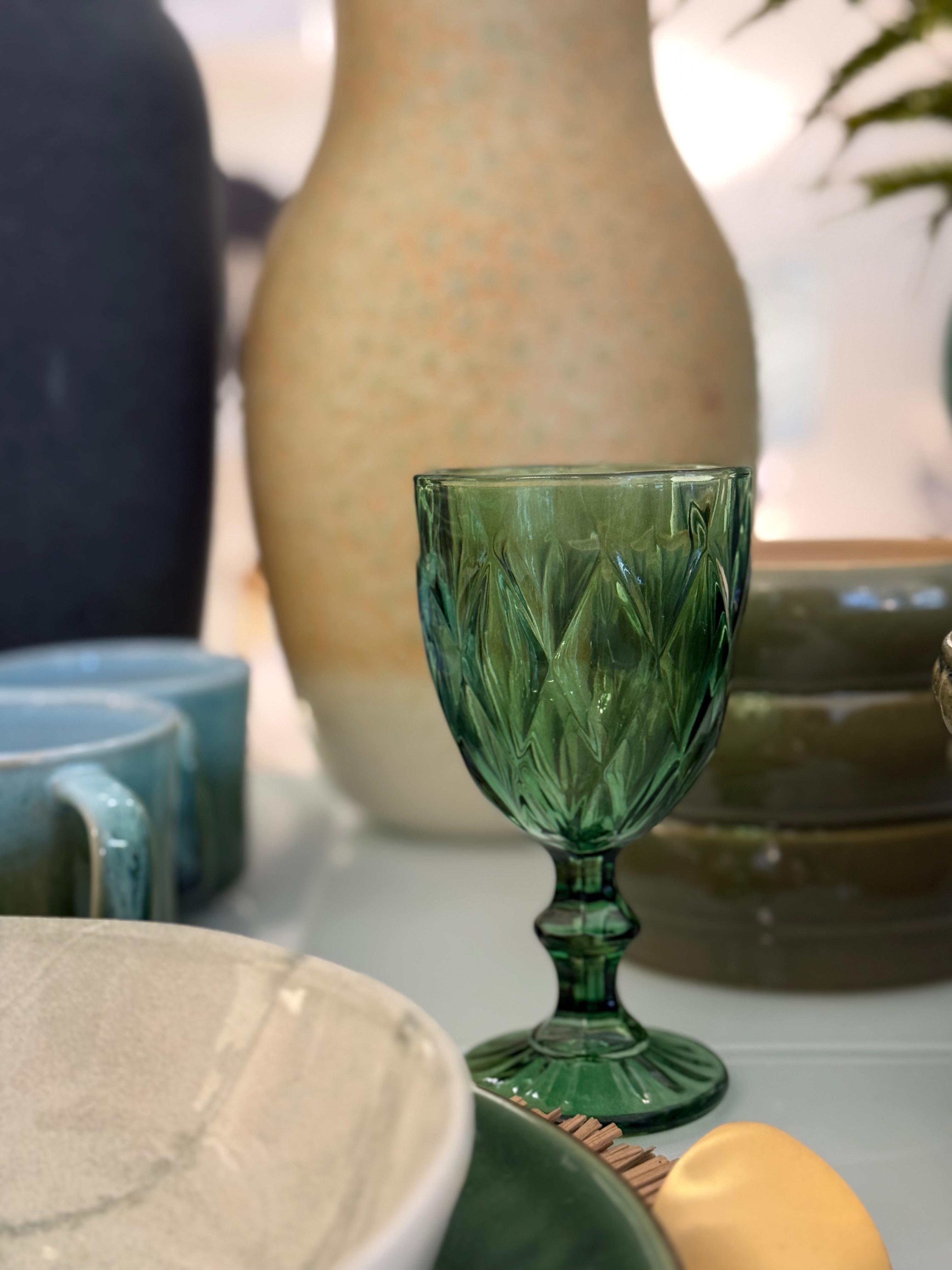 CONJ. DE 6 COPOS PÉ ALTO LOSANGO VERDE