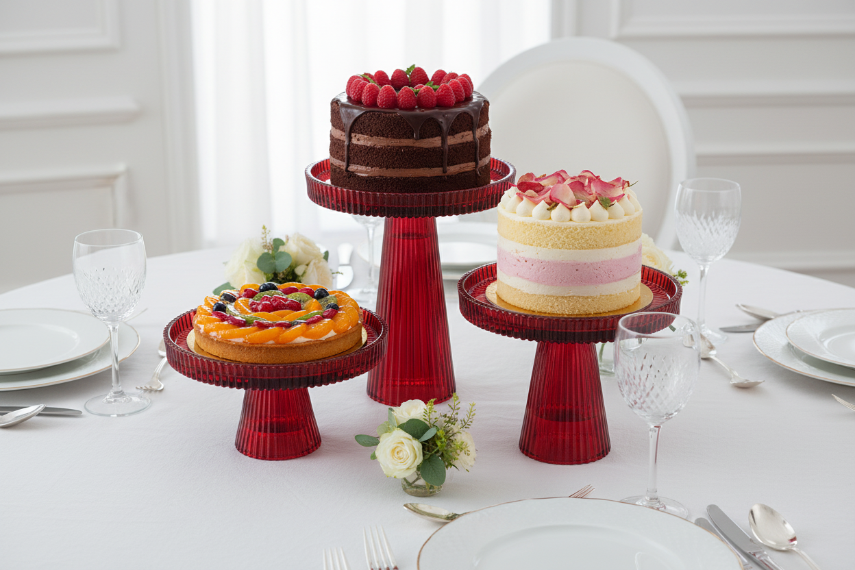 Set Of 3 Cake Plates Nelly  Red